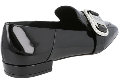 ferragamo wang 10 patent leather loafers black (women's) wide