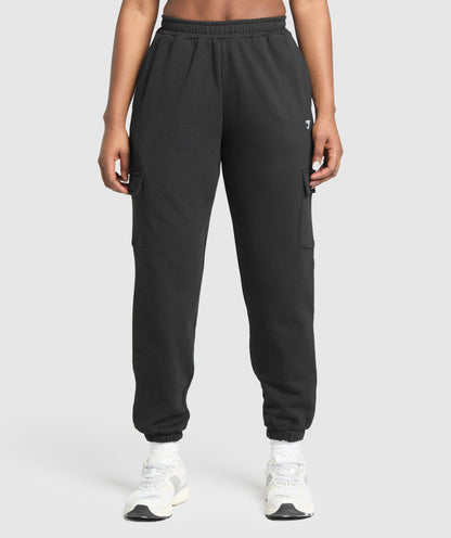 Women's Gymshark Fleece Cargo Joggers Black