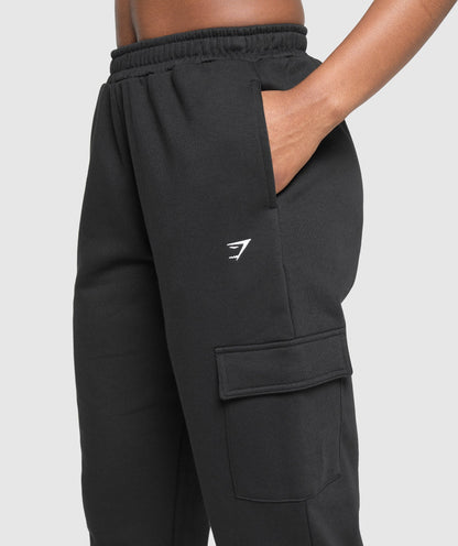 Women's Gymshark Fleece Cargo Joggers Black
