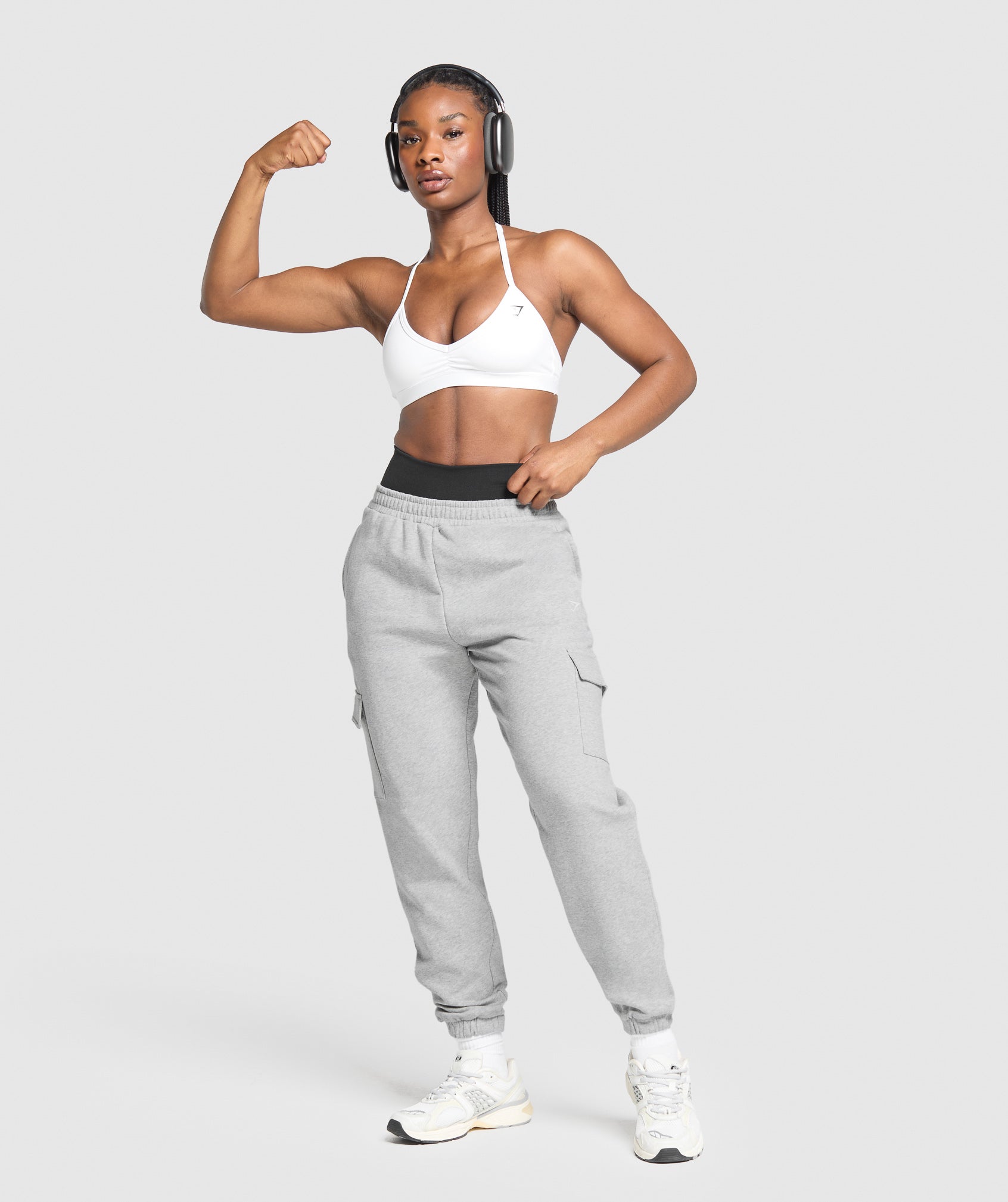 Women's Gymshark Fleece Cargo Joggers Light Grey Core Marl