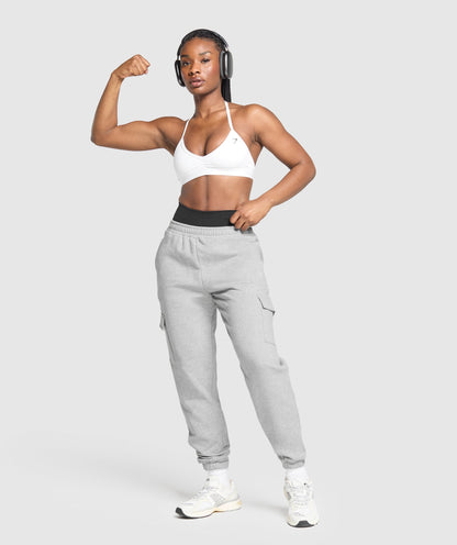 Women's Gymshark Fleece Cargo Joggers Light Grey Core Marl