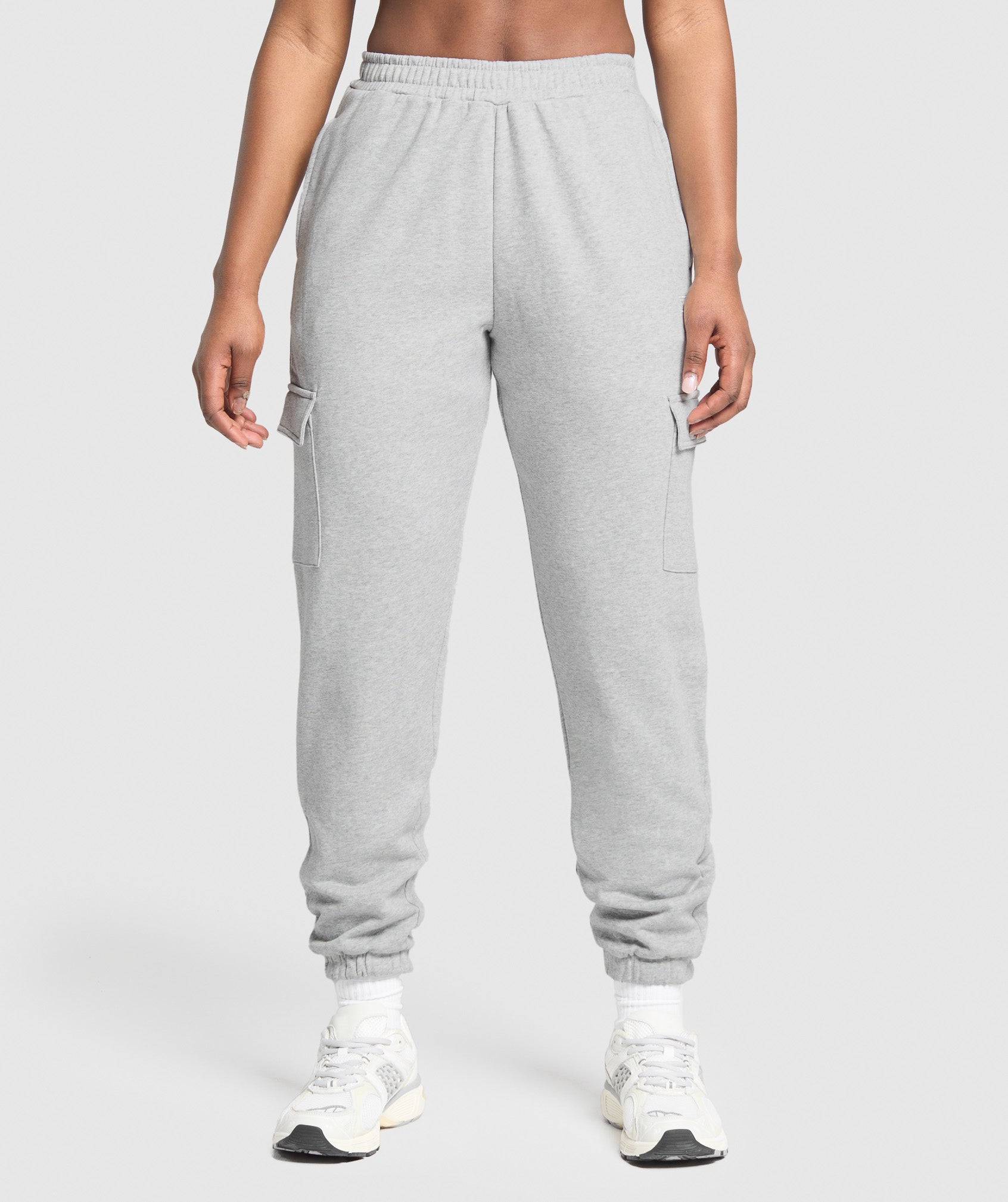 Women's Gymshark Fleece Cargo Joggers Light Grey Core Marl