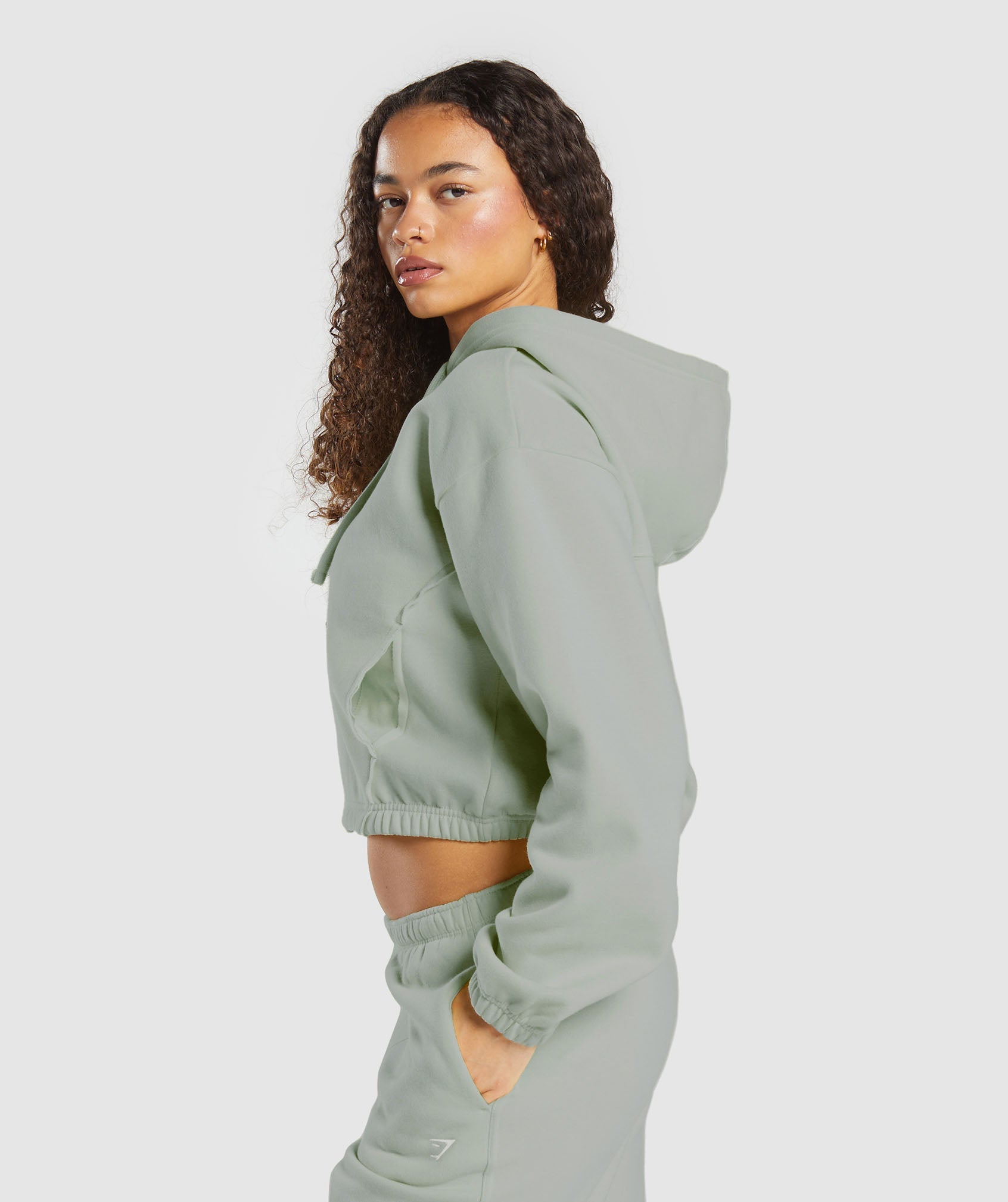 Women's Gymshark Fleece Zip Hoodie Stone Grey