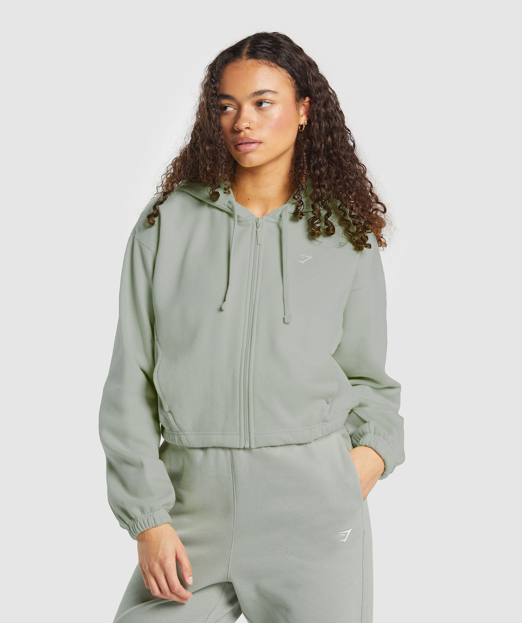 Women's Gymshark Fleece Zip Hoodie Stone Grey