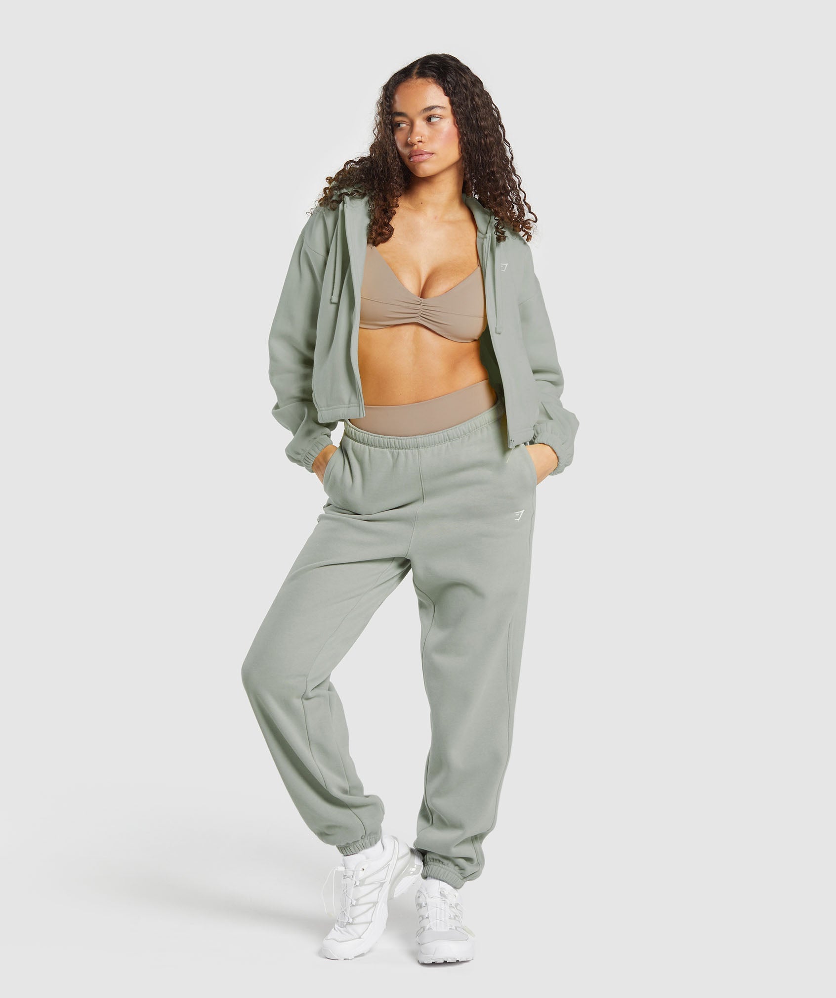 Women's Gymshark Fleece Zip Hoodie Stone Grey