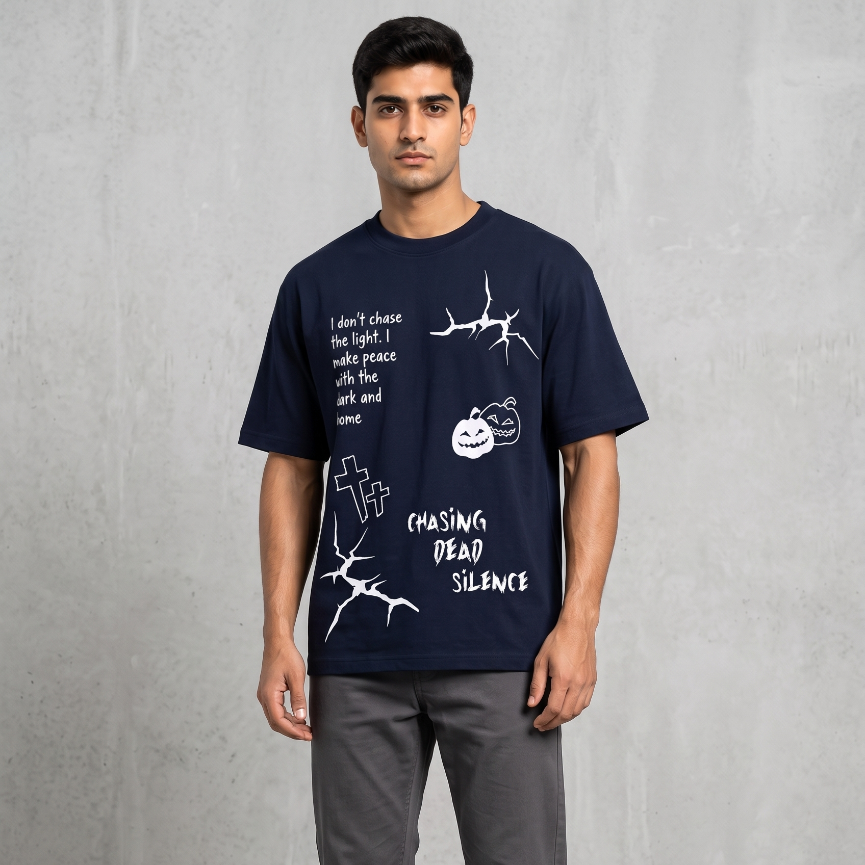 MIDNIGHT SPOOKY NAVY MEN’S OVERSIZED T-SHIRT