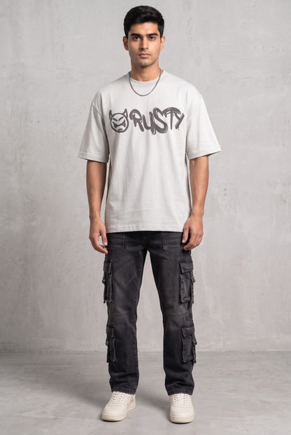 RUST GRAFFITI GREY MEN’S OVERSIZED T-SHIRT