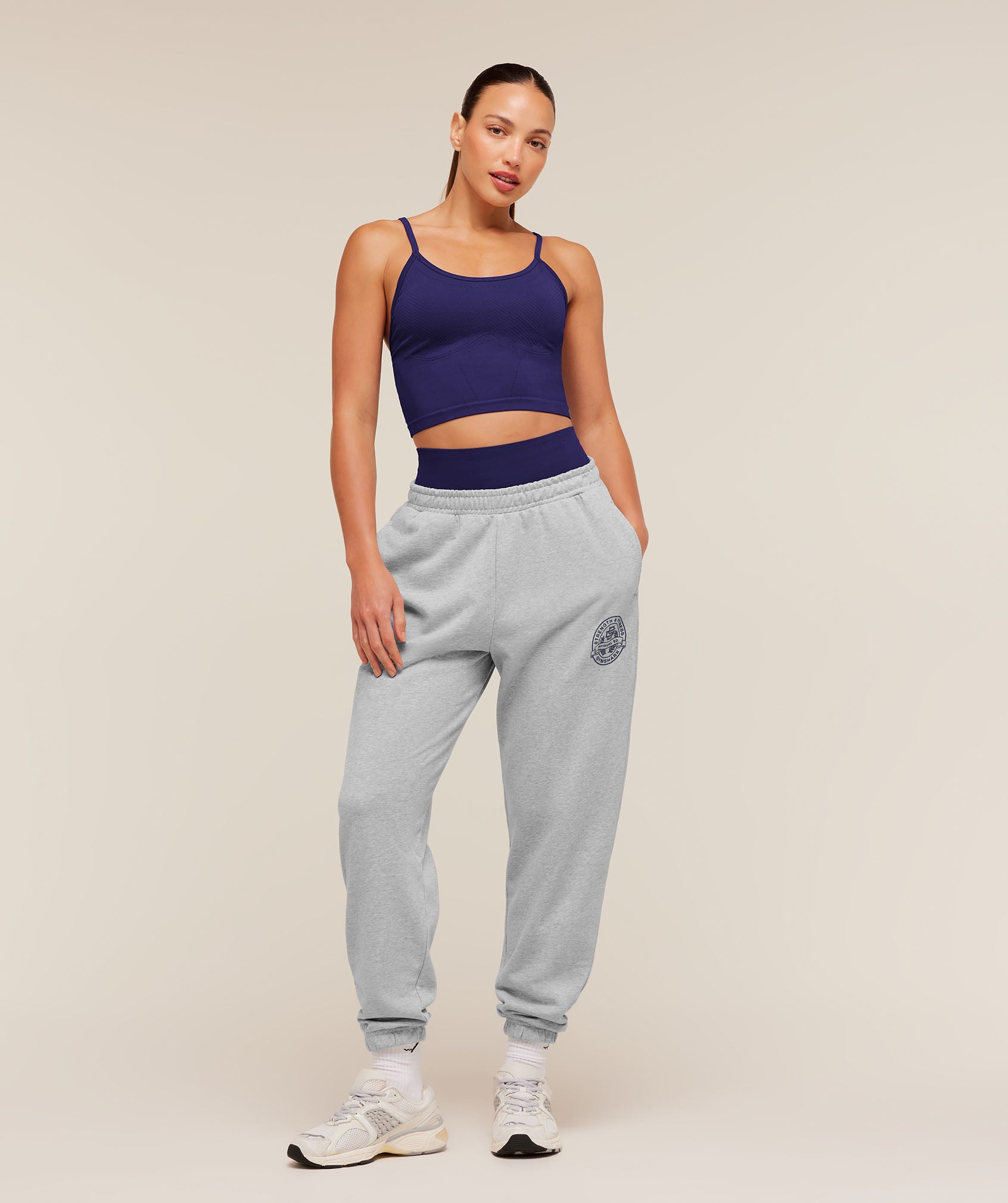 Women's Gymshark Strength And Fitness Crest Graphic Joggers Light Grey Core Marl
