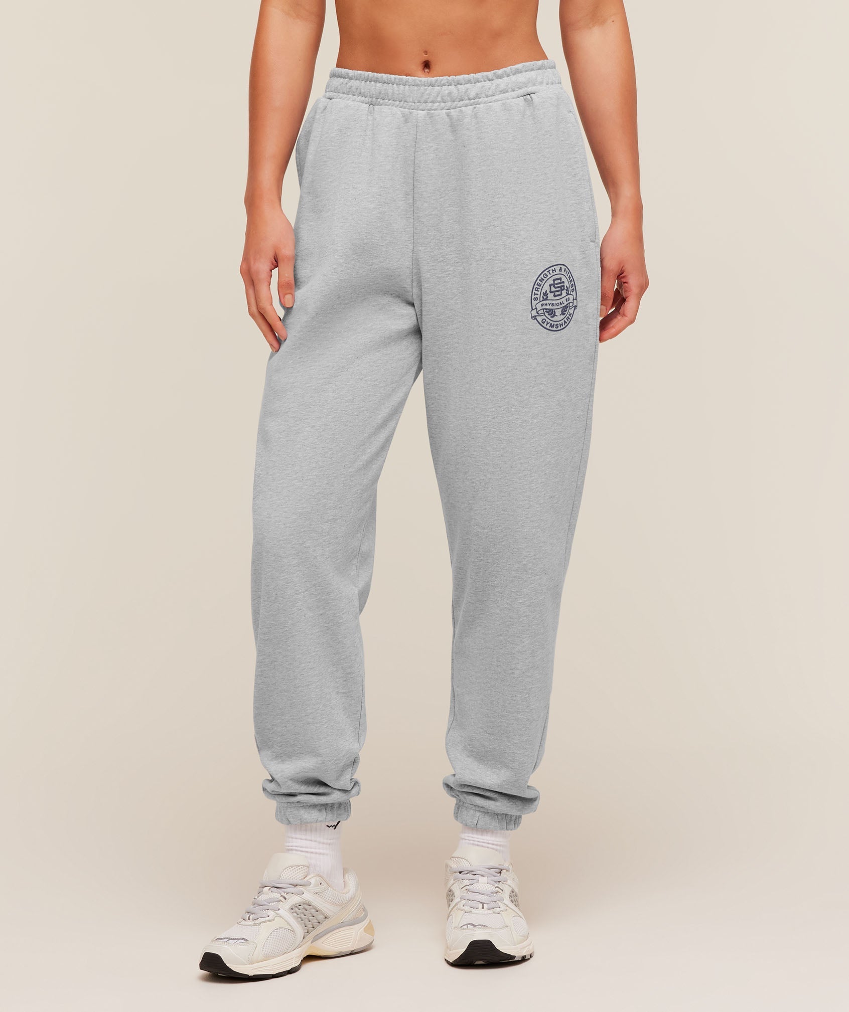 Women's Gymshark Strength And Fitness Crest Graphic Joggers Light Grey Core Marl