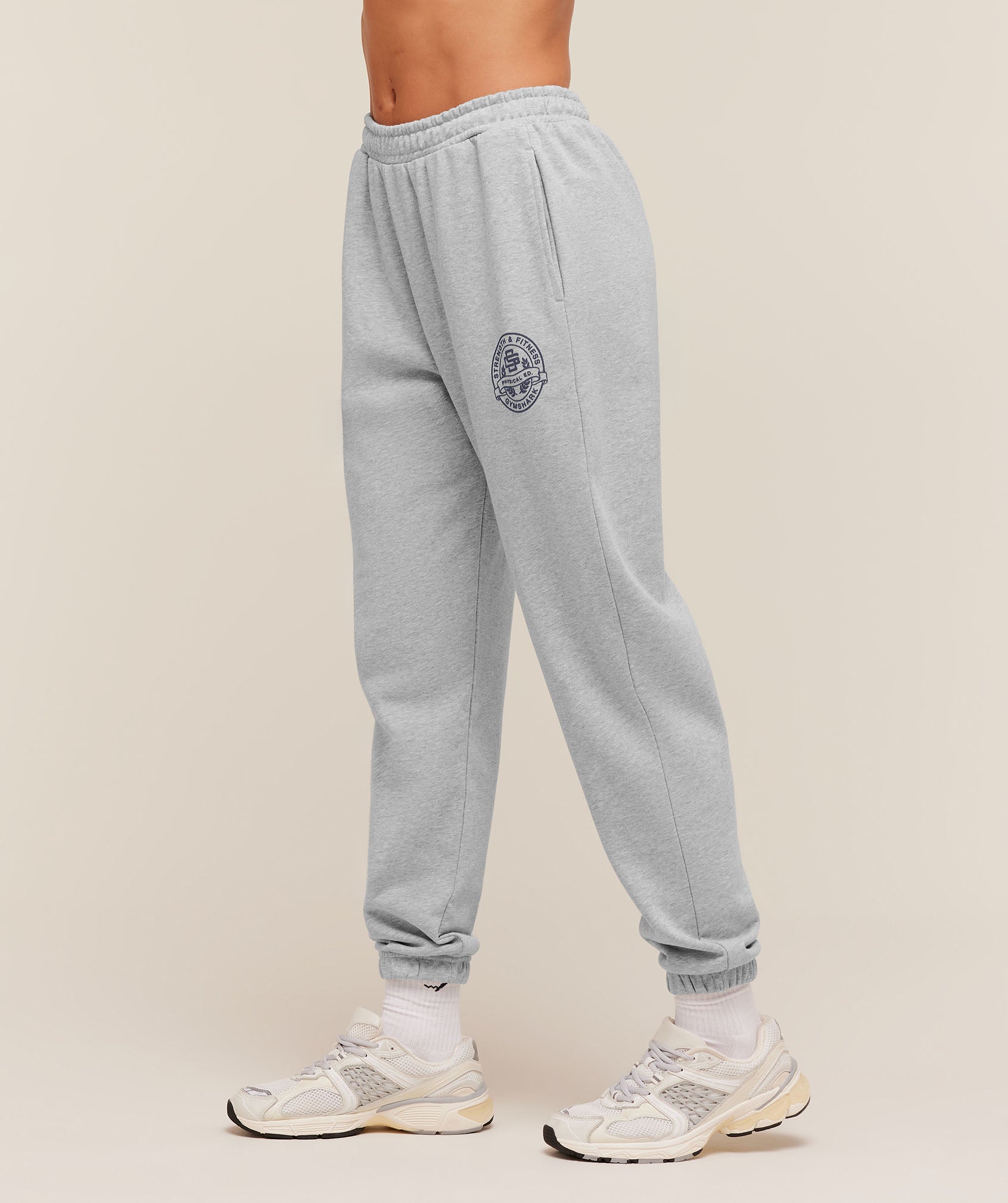 Women's Gymshark Strength And Fitness Crest Graphic Joggers Light Grey Core Marl