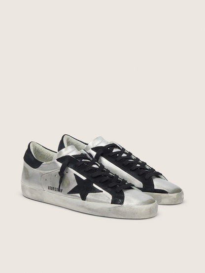Golden Goose Mens Super-Star In Silver Leather Mens