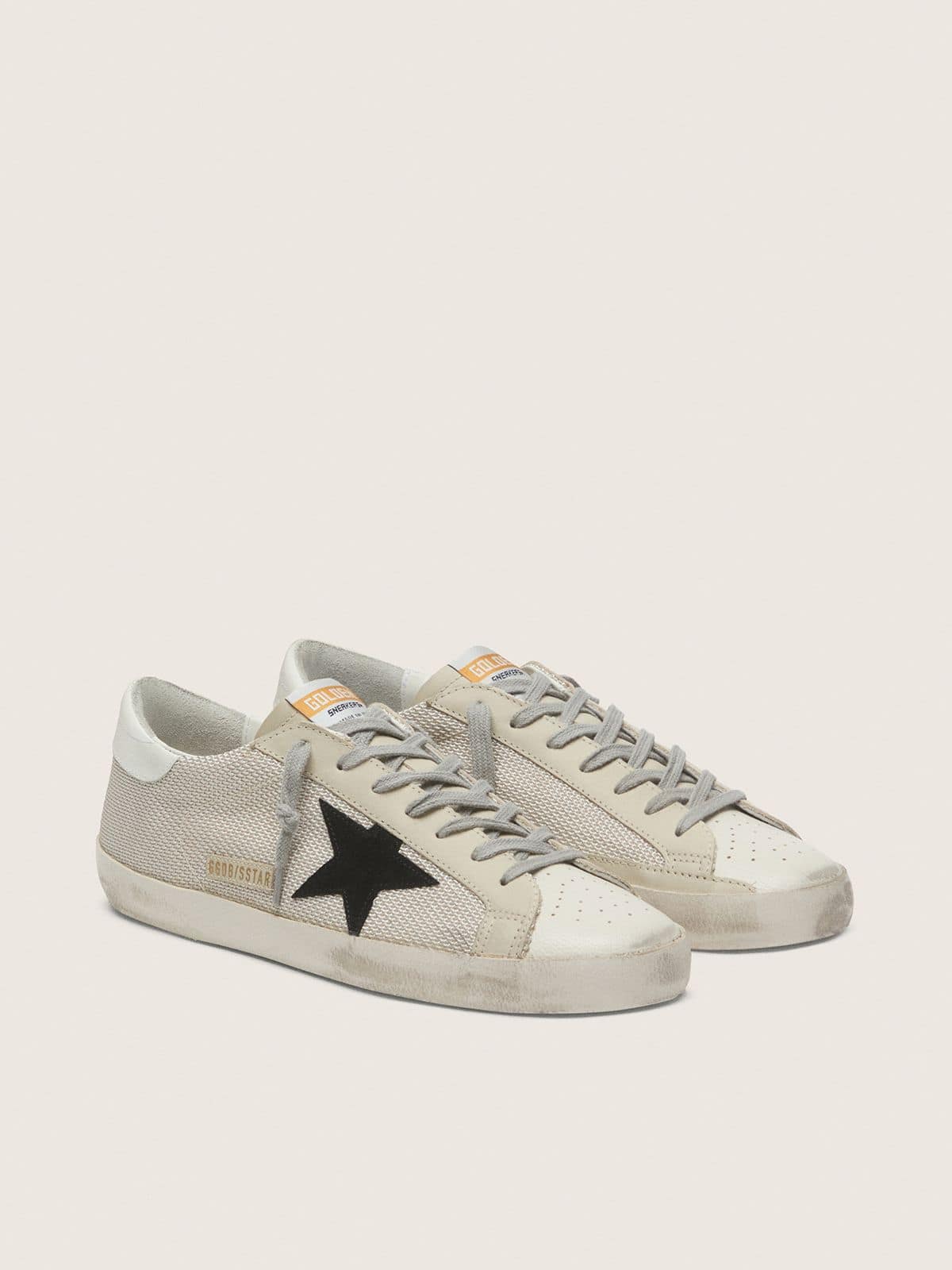 Golden Goose Mens Super-Star In Leather With Black Star Mens