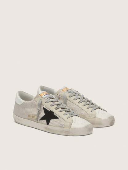 Golden Goose Mens Super-Star In Leather With Black Star Mens