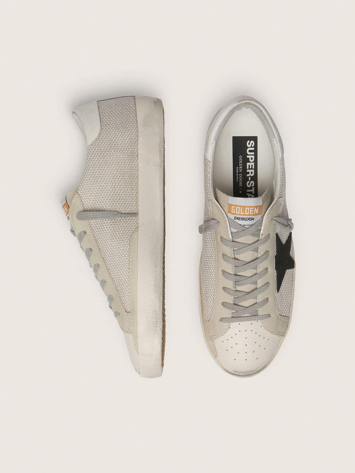 Golden Goose Mens Super-Star In Leather With Black Star Mens