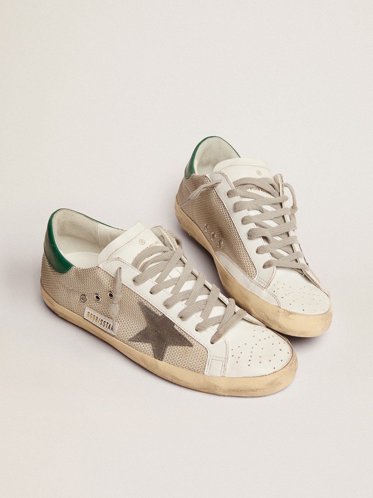 Golden Goose Mens Super-Star In Light Silver Mesh With Gray Star Mens