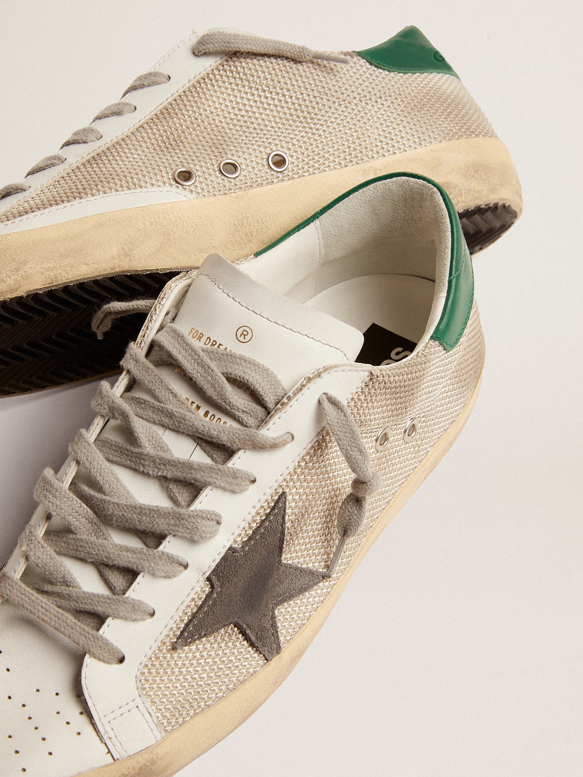 Golden Goose Mens Super-Star In Light Silver Mesh With Gray Star Mens
