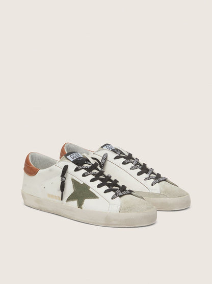 Golden Goose Mens Super-Star With Star In Olive Green Canvas Mens