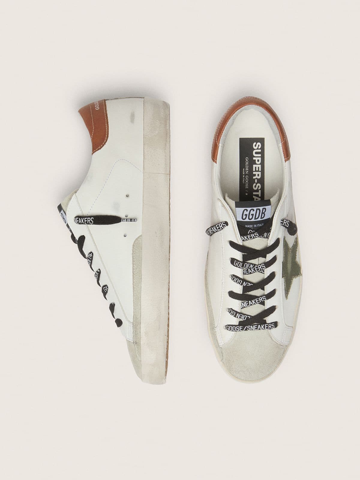 Golden Goose Mens Super-Star With Star In Olive Green Canvas Mens