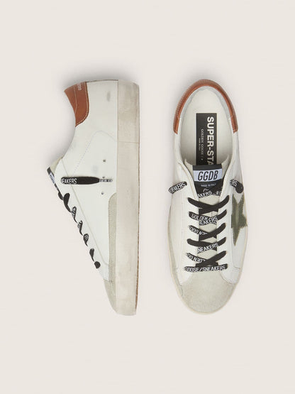 Golden Goose Mens Super-Star With Star In Olive Green Canvas Mens