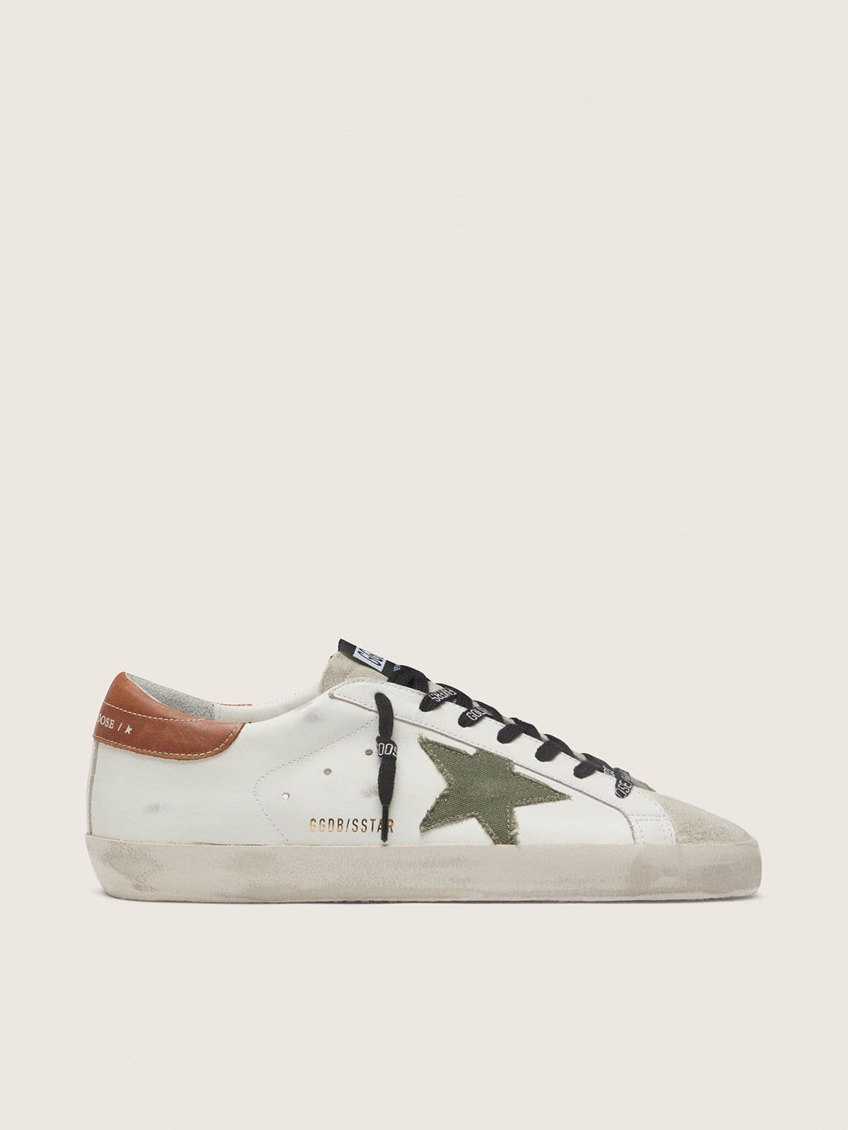 Golden Goose Mens Super-Star With Star In Olive Green Canvas Mens