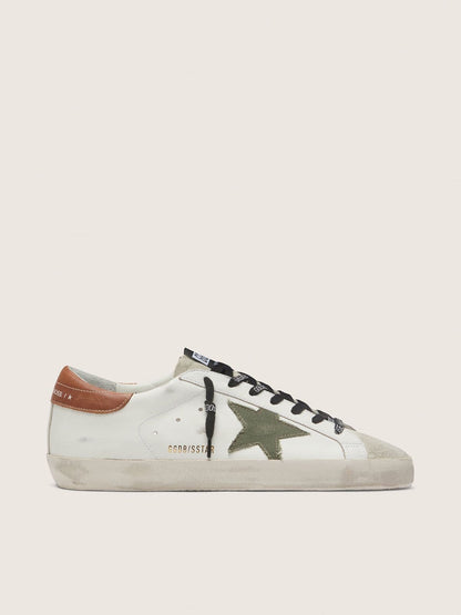 Golden Goose Mens Super-Star With Star In Olive Green Canvas Mens