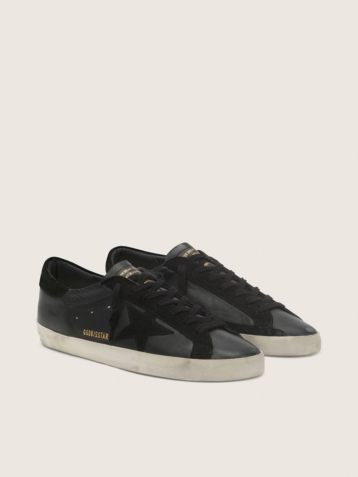 Golden Goose Mens Super-Star In Black Nappa With Black Suede Star And Heel Tab Mens