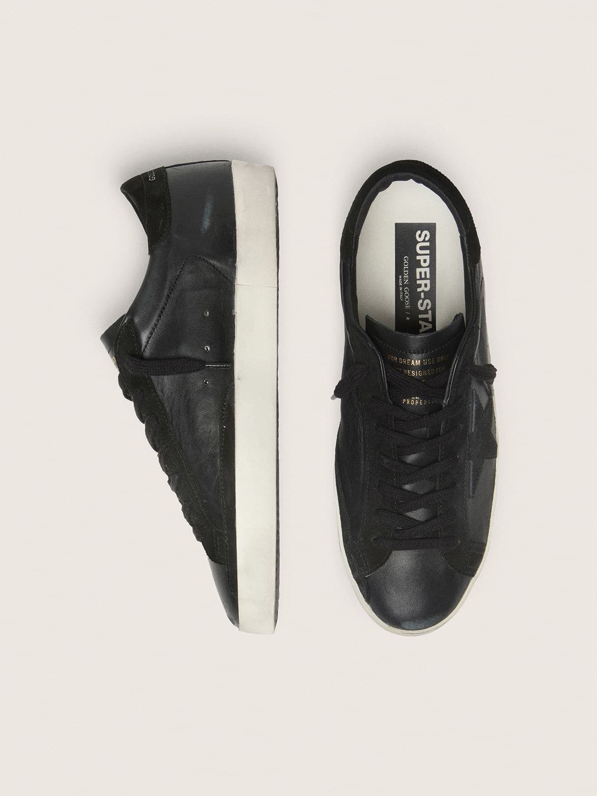 Golden Goose Mens Super-Star In Black Nappa With Black Suede Star And Heel Tab Mens