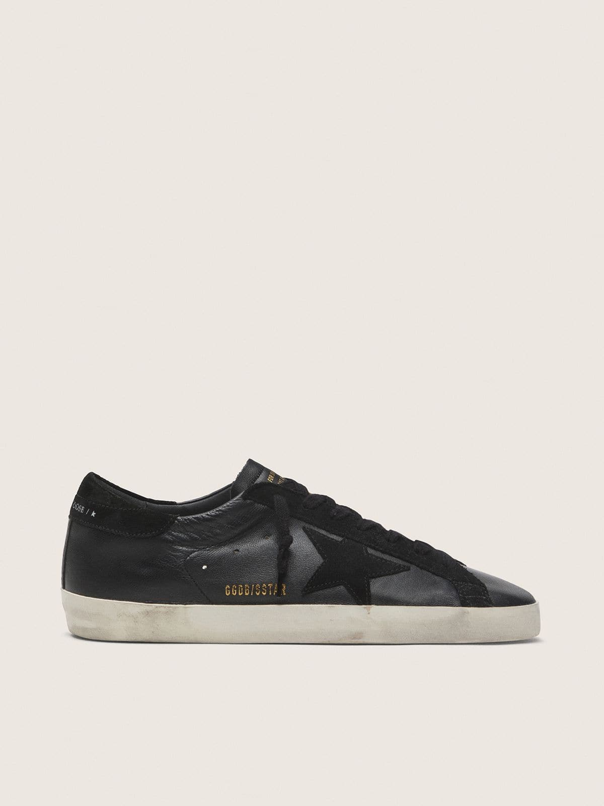 Golden Goose Mens Super-Star In Black Nappa With Black Suede Star And Heel Tab Mens
