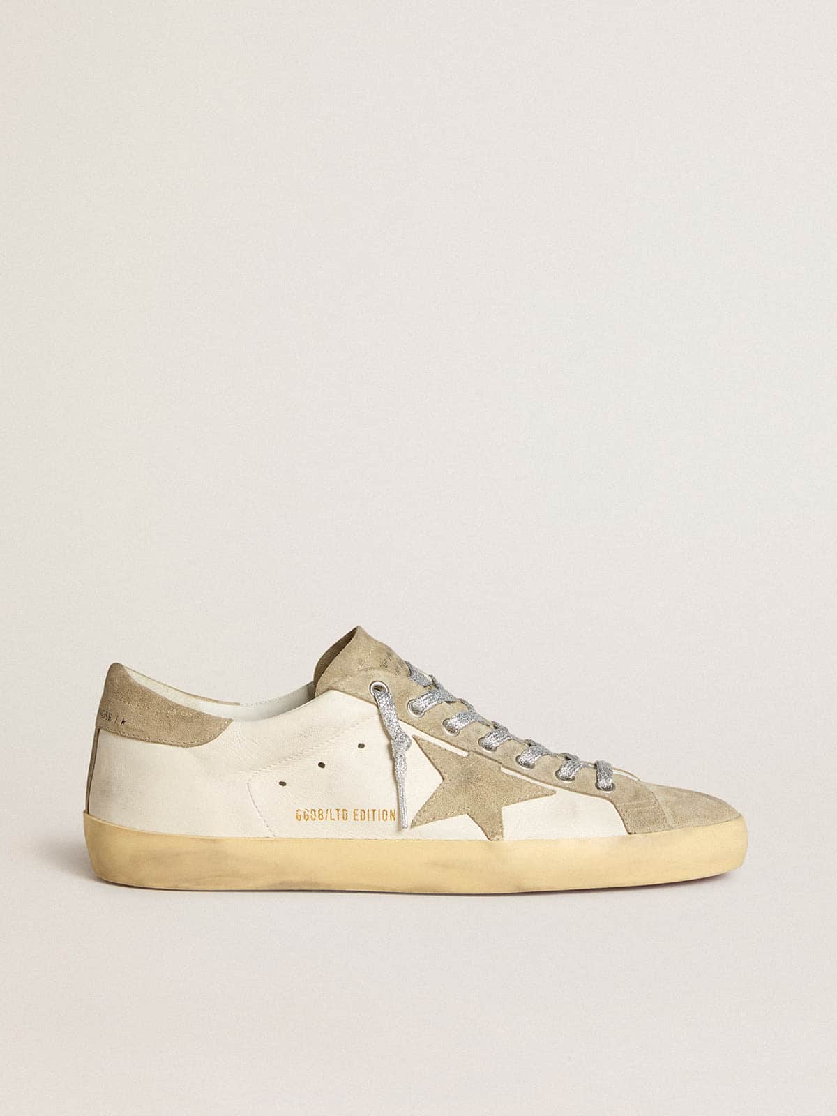 Golden Goose Mens Super-Star In Nappa With Ice-Gray Suede Star And Black Embroidery Mens