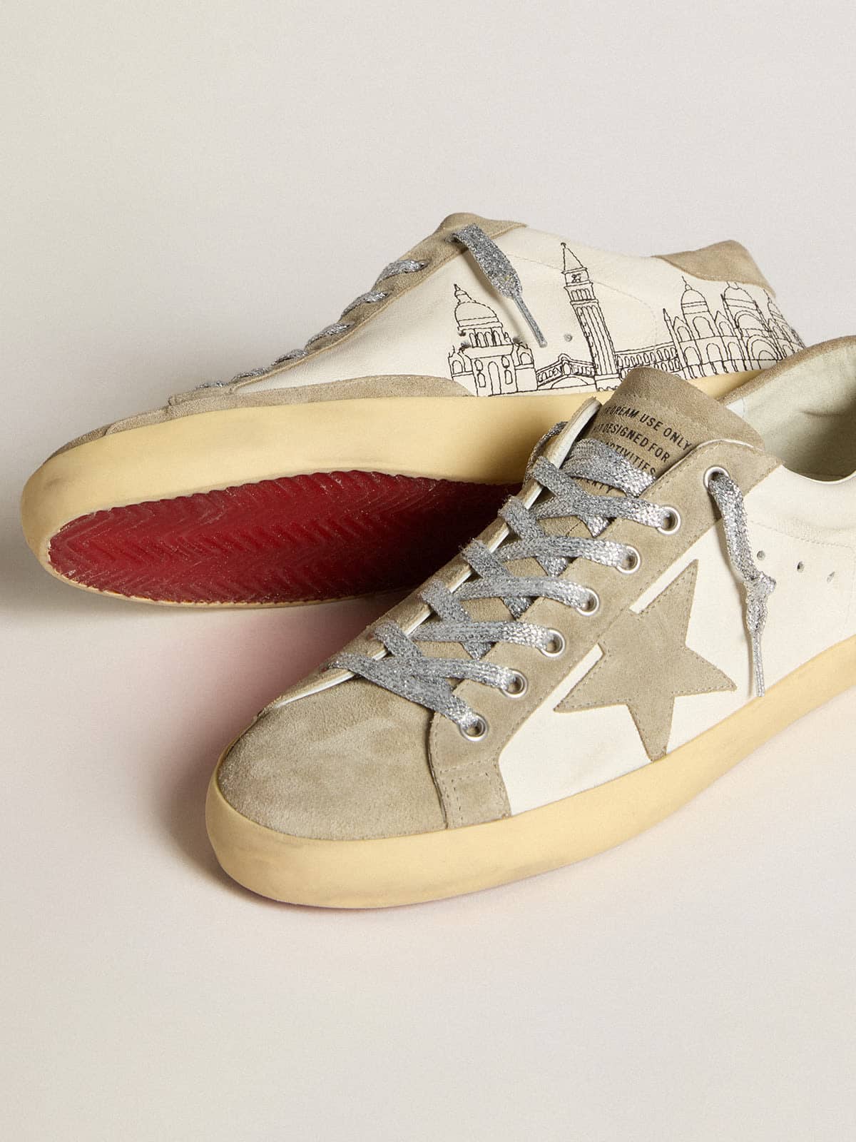 Golden Goose Mens Super-Star In Nappa With Ice-Gray Suede Star And Black Embroidery Mens