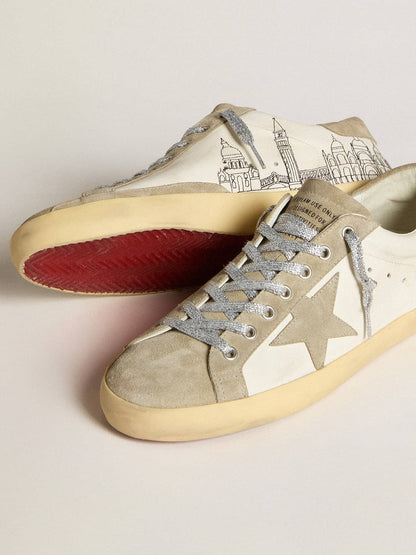 Golden Goose Mens Super-Star In Nappa With Ice-Gray Suede Star And Black Embroidery Mens
