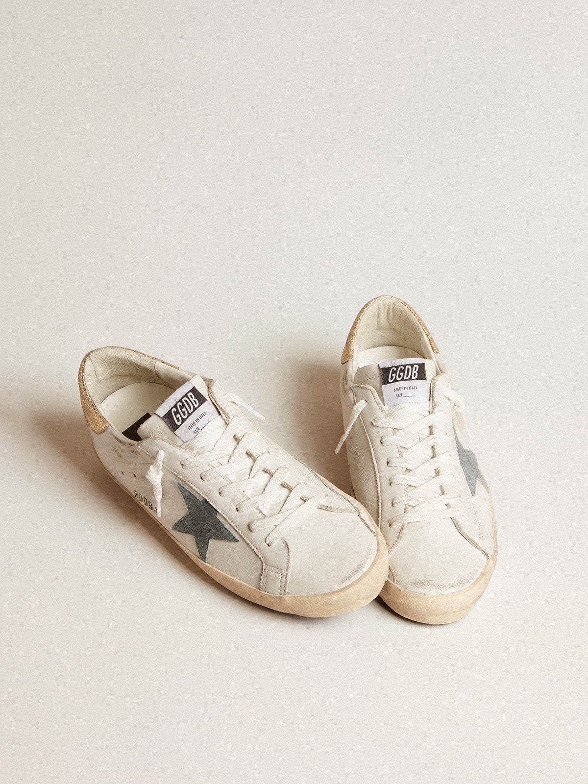 Golden Goose Mens Super-Star With Suede Star And Platinum Snake-Print Leather Heel Tab Mens