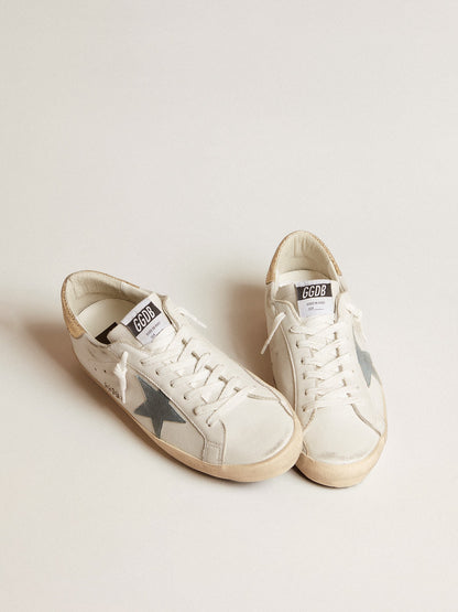 Golden Goose Mens Super-Star With Suede Star And Platinum Snake-Print Leather Heel Tab Mens