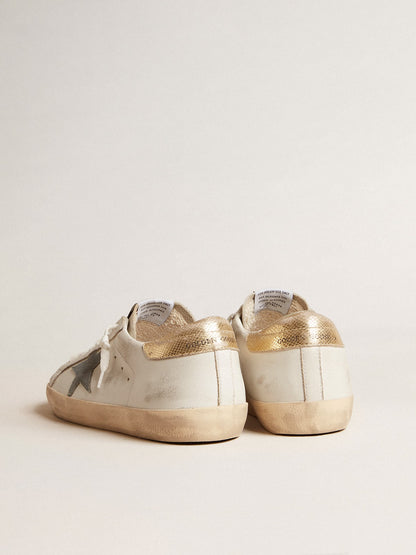 Golden Goose Mens Super-Star With Suede Star And Platinum Snake-Print Leather Heel Tab Mens
