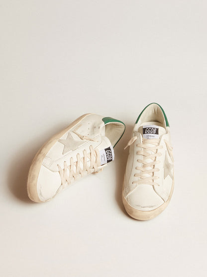 Golden Goose Super-Star In White Leather With Ice-Gray Suede Star And Green Leather Heel Tab Mens
