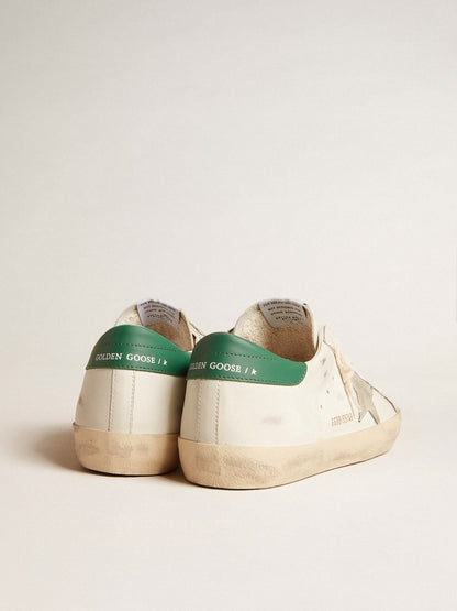 Golden Goose Super-Star In White Leather With Ice-Gray Suede Star And Green Leather Heel Tab Mens