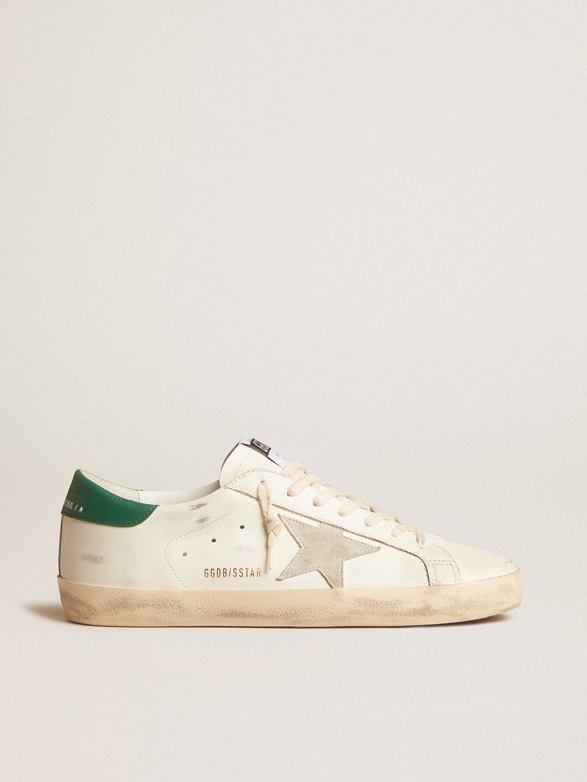 Golden Goose Super-Star In White Leather With Ice-Gray Suede Star And Green Leather Heel Tab Mens