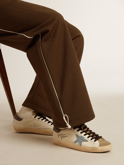 Golden Goose Super-Star In Nappa Leather With Light Blue Suede Star And Gray Leather Heel Tab Mens