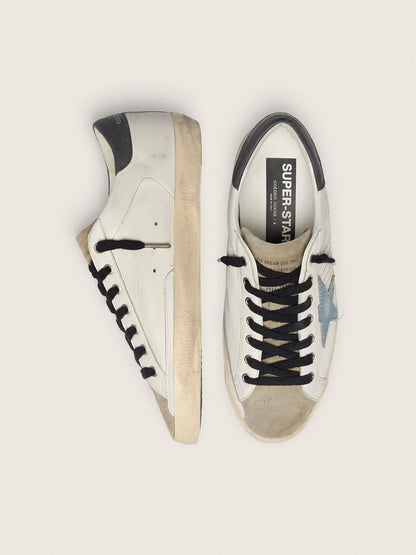 Golden Goose Super-Star In Nappa Leather With Light Blue Suede Star And Gray Leather Heel Tab Mens