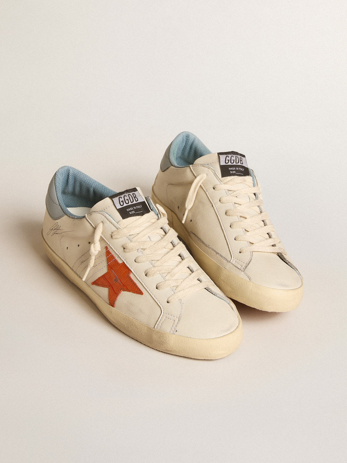 Golden Goose Mens Super-Star With Crocodile-Print Star And Silver-Blue Heel Tab Mens