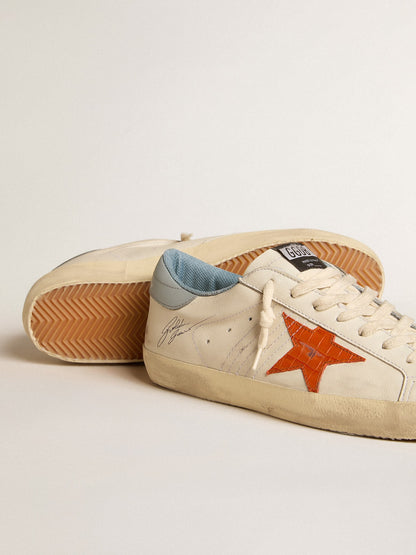 Golden Goose Mens Super-Star With Crocodile-Print Star And Silver-Blue Heel Tab Mens