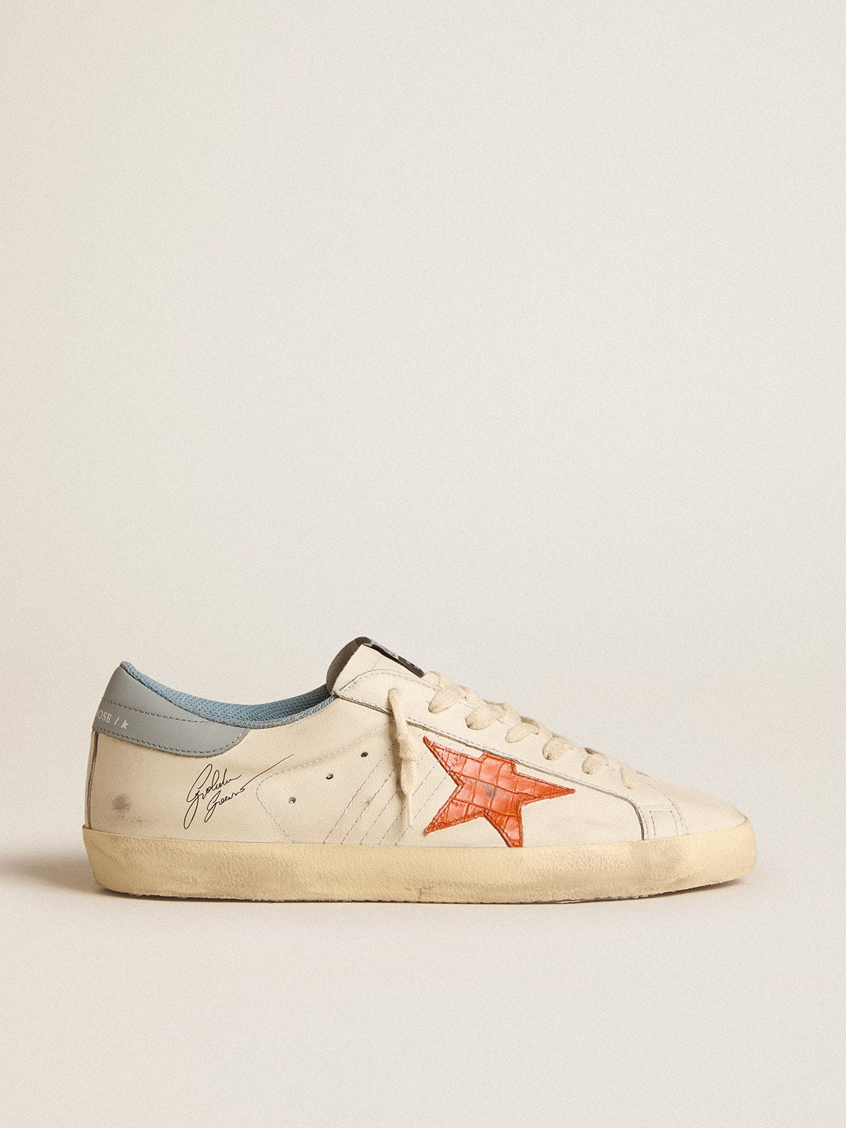 Golden Goose Mens Super-Star With Crocodile-Print Star And Silver-Blue Heel Tab Mens