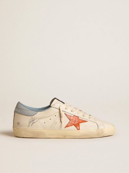 Golden Goose Mens Super-Star With Crocodile-Print Star And Silver-Blue Heel Tab Mens