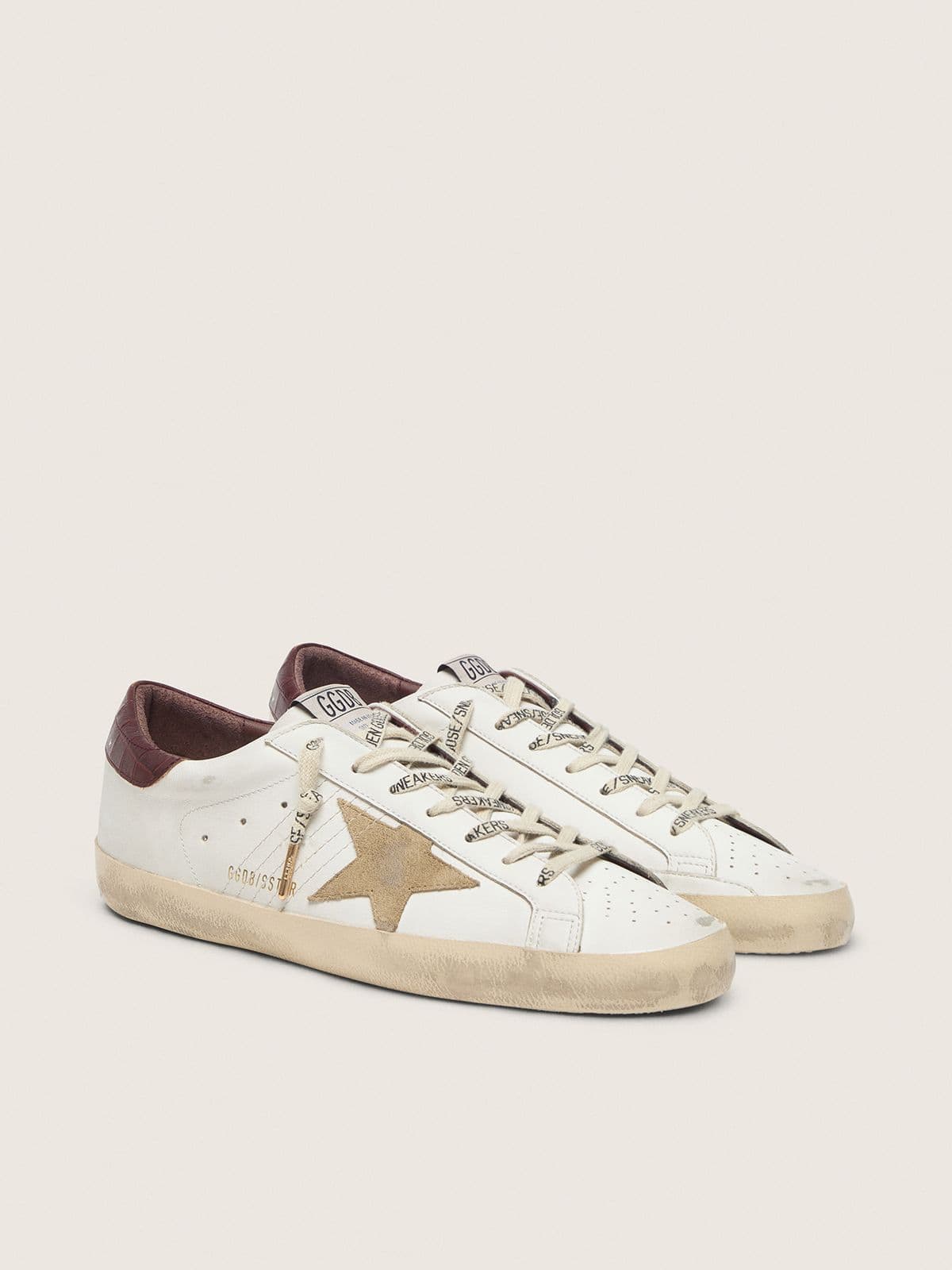 Golden Goose Mens Super-Star With Sand Suede Star And Red Croc-Print Leather Heel Tab Mens