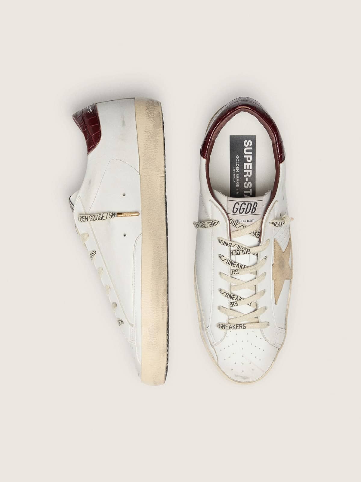 Golden Goose Mens Super-Star With Sand Suede Star And Red Croc-Print Leather Heel Tab Mens