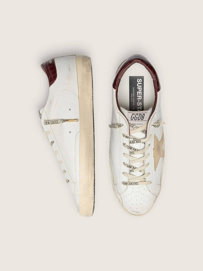 Golden Goose Mens Super-Star With Sand Suede Star And Red Croc-Print Leather Heel Tab Mens