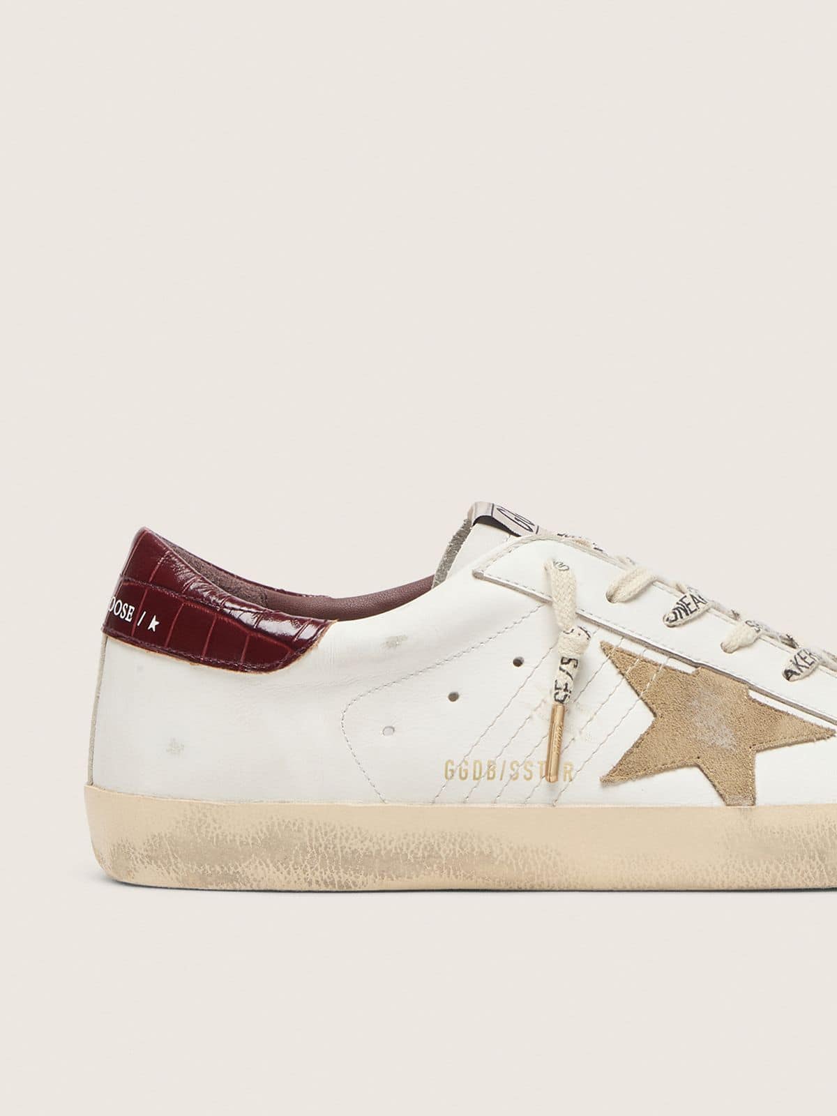 Golden Goose Mens Super-Star With Sand Suede Star And Red Croc-Print Leather Heel Tab Mens