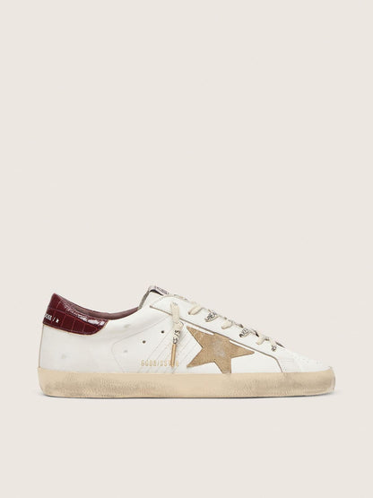 Golden Goose Mens Super-Star With Sand Suede Star And Red Croc-Print Leather Heel Tab Mens