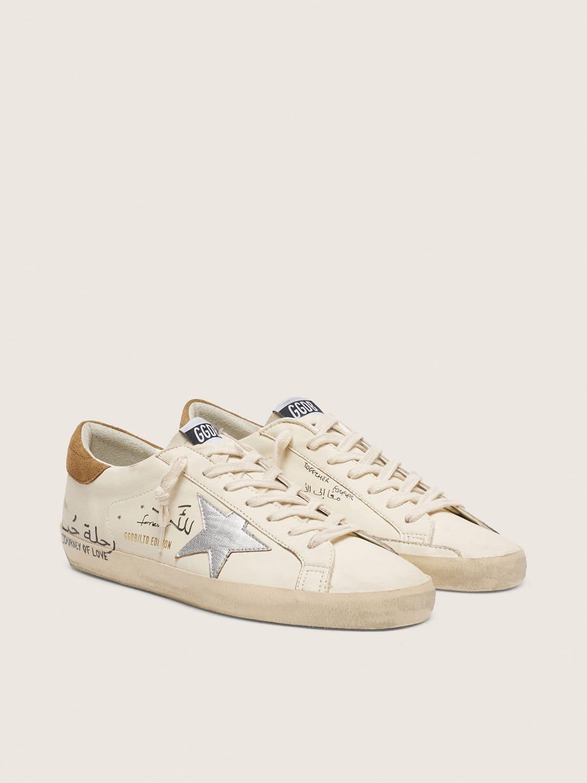 Golden Goose Mens Super-Star In Nappa With Metallic Silver Star And All-Over Lettering Mens