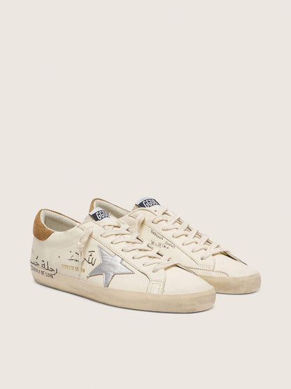 Golden Goose Mens Super-Star In Nappa With Metallic Silver Star And All-Over Lettering Mens